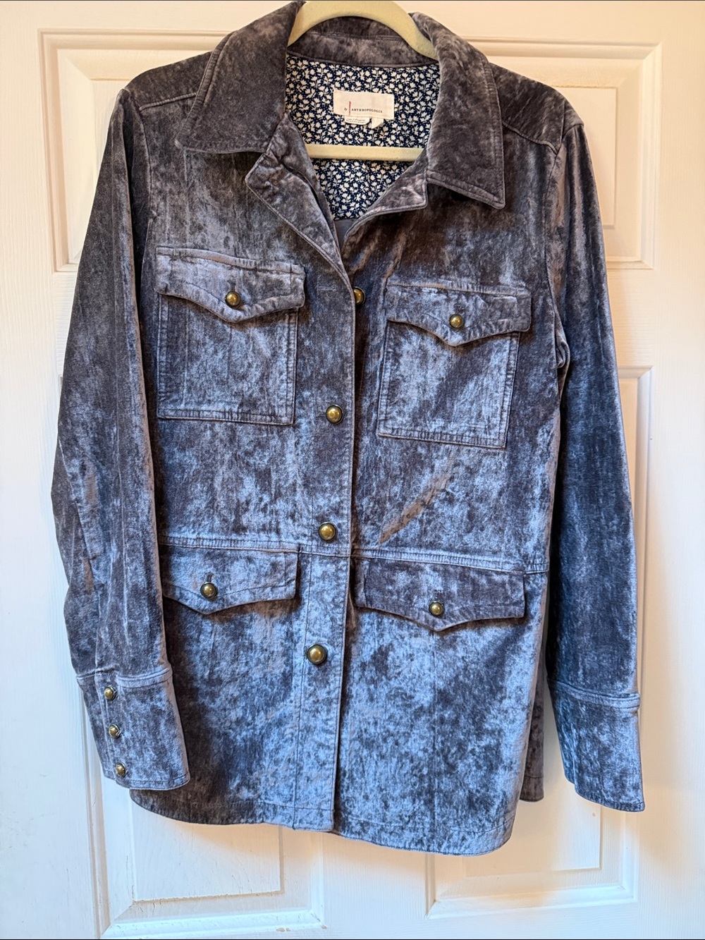 Anthropologie Silver-Gray Velvet Utility Jacket
